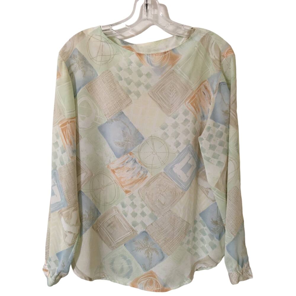 Vintage Russ Classics PS Sheer Pastel Top With Long Buttoned Cuffed Sleeves